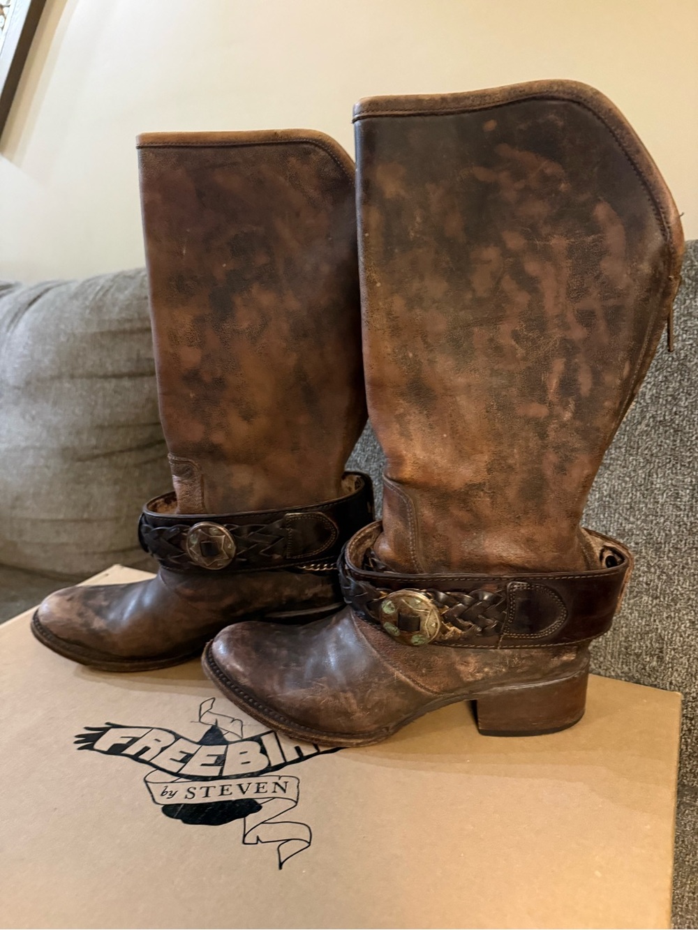 freebird Distressed Brown Leather Western Heeled Boots